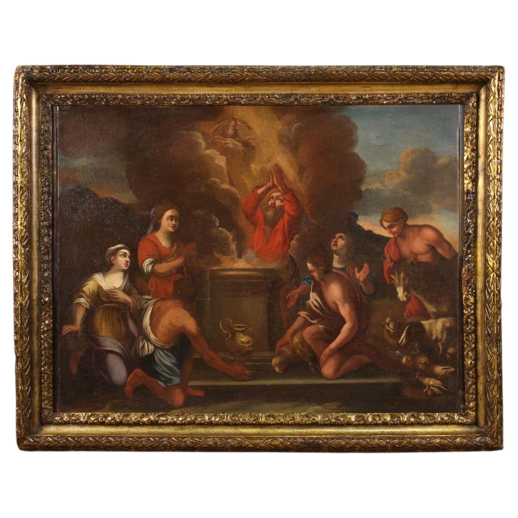 18th Century Oil on Canvas Italian Religious Antique Painting the Sacrifice 1720