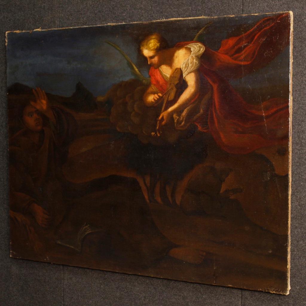 18th Century Oil on Canvas Italian Religious Apparition of Angel Painting, 1780 4