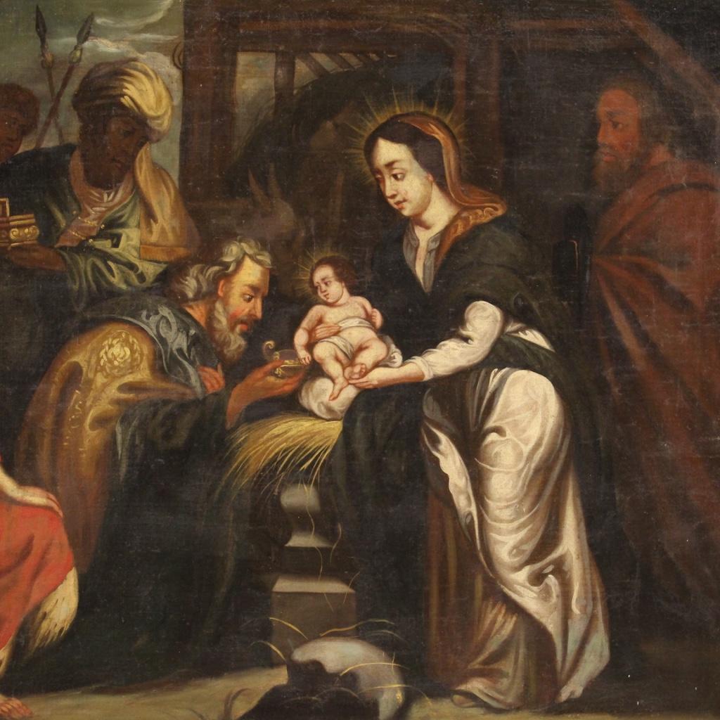 18th Century Oil on Canvas Italian Religious Painting Adoration of Magi, 1750 For Sale 1