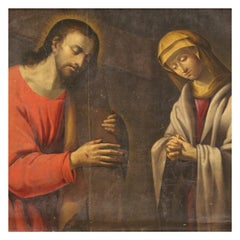 18th Century Oil on Canvas Italian Religious Painting Christ and Virgin, 1720