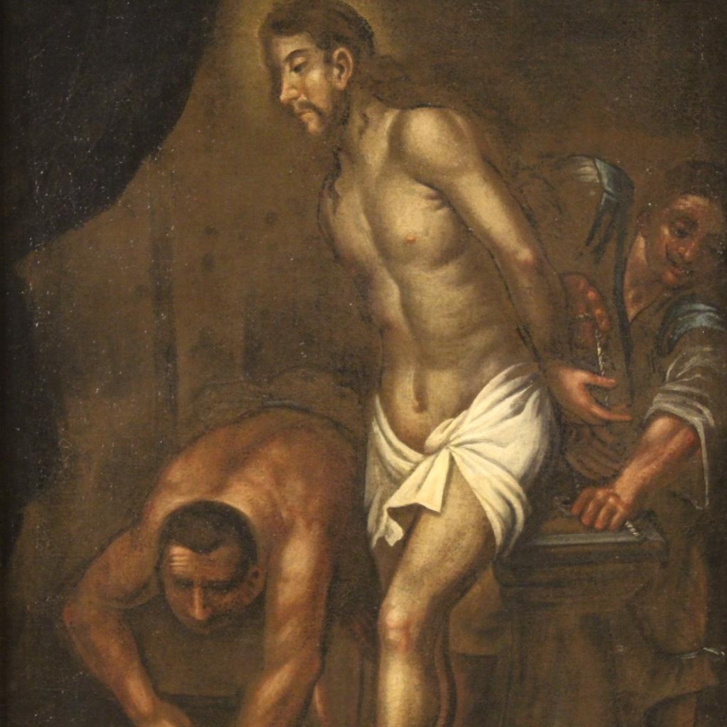 Italian huile sur toile du XVIIIe siècle Peinture religieuse italienne Le Christ à la colonne, 1720 en vente