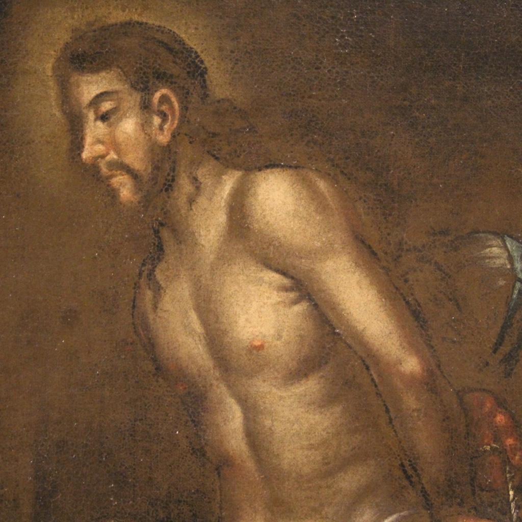 Early 18th Century huile sur toile du XVIIIe siècle Peinture religieuse italienne Le Christ à la colonne, 1720 en vente