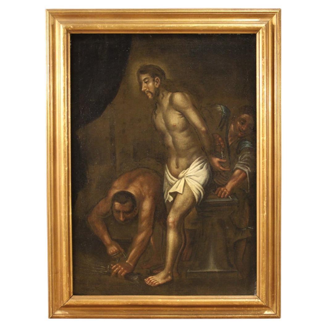 18th Century Oil on Canvas Italian Religious Painting Christ at the Column, 1720 For Sale