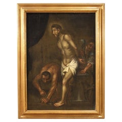Antique 18th Century Oil on Canvas Italian Religious Painting Christ at the Column, 1720