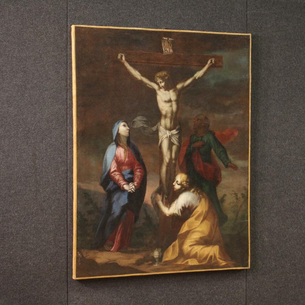 18th Century Oil On Canvas Italian Religious Painting Crucifixion, 1740 For Sale 6