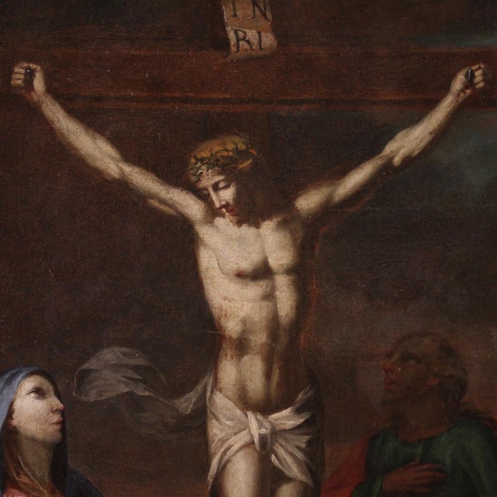 18th Century Oil On Canvas Italian Religious Painting Crucifixion, 1740 In Good Condition For Sale In Vicoforte, Piedmont