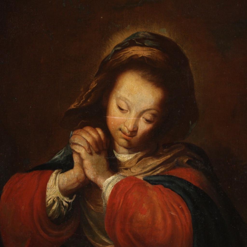 18th Century Oil on Canvas Italian Religious Painting Depicting Virgin, 1700 6