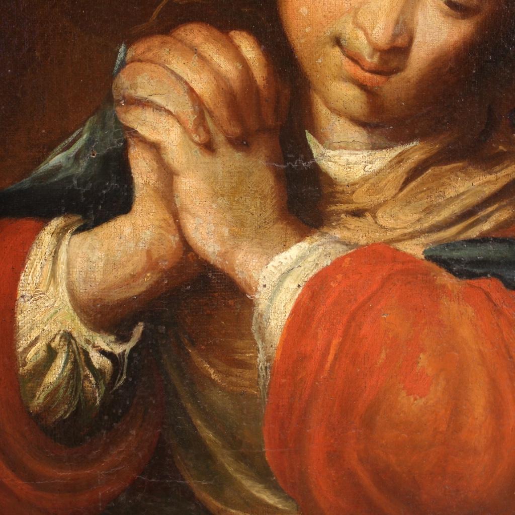 18th Century Oil on Canvas Italian Religious Painting Depicting Virgin, 1700 1