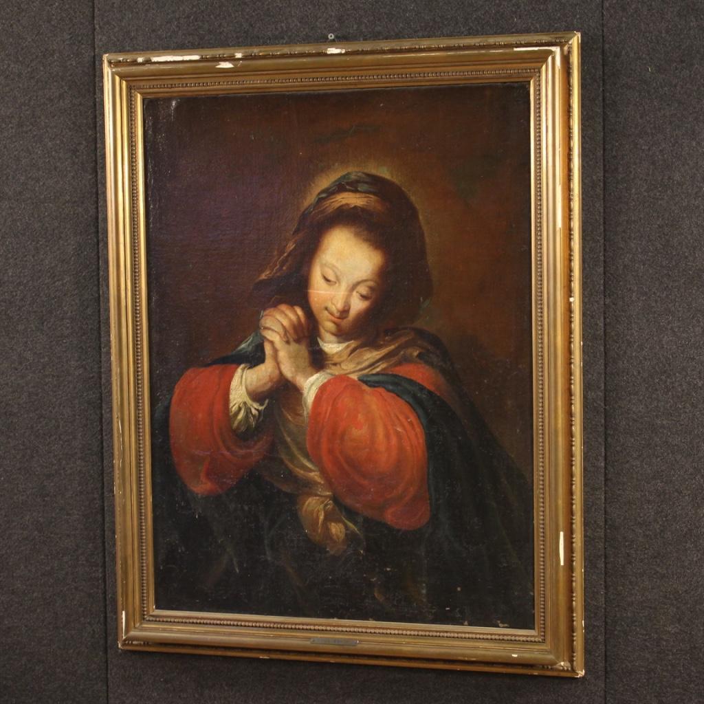 18th Century Oil on Canvas Italian Religious Painting Depicting Virgin, 1700 4