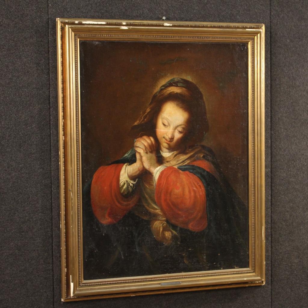 18th Century Oil on Canvas Italian Religious Painting Depicting Virgin, 1700 5