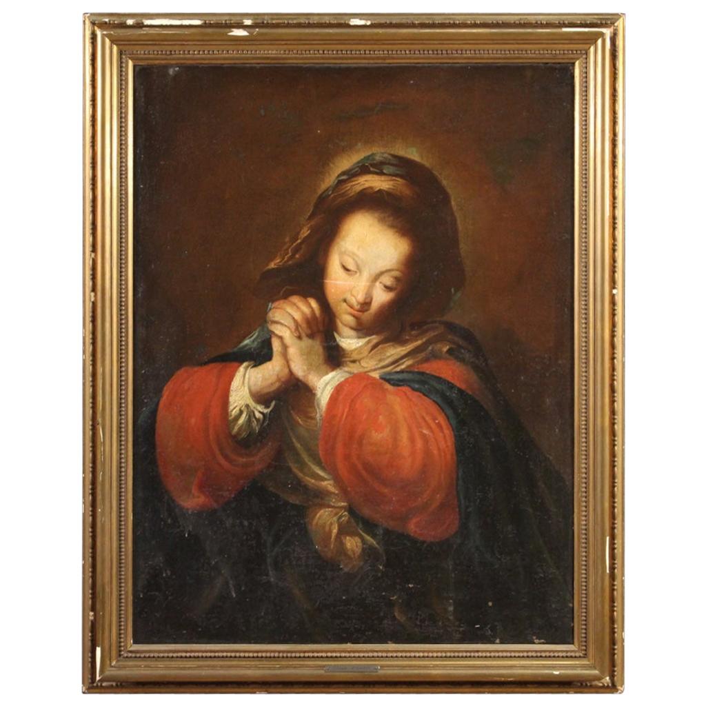 18th Century Oil on Canvas Italian Religious Painting Depicting Virgin, 1700