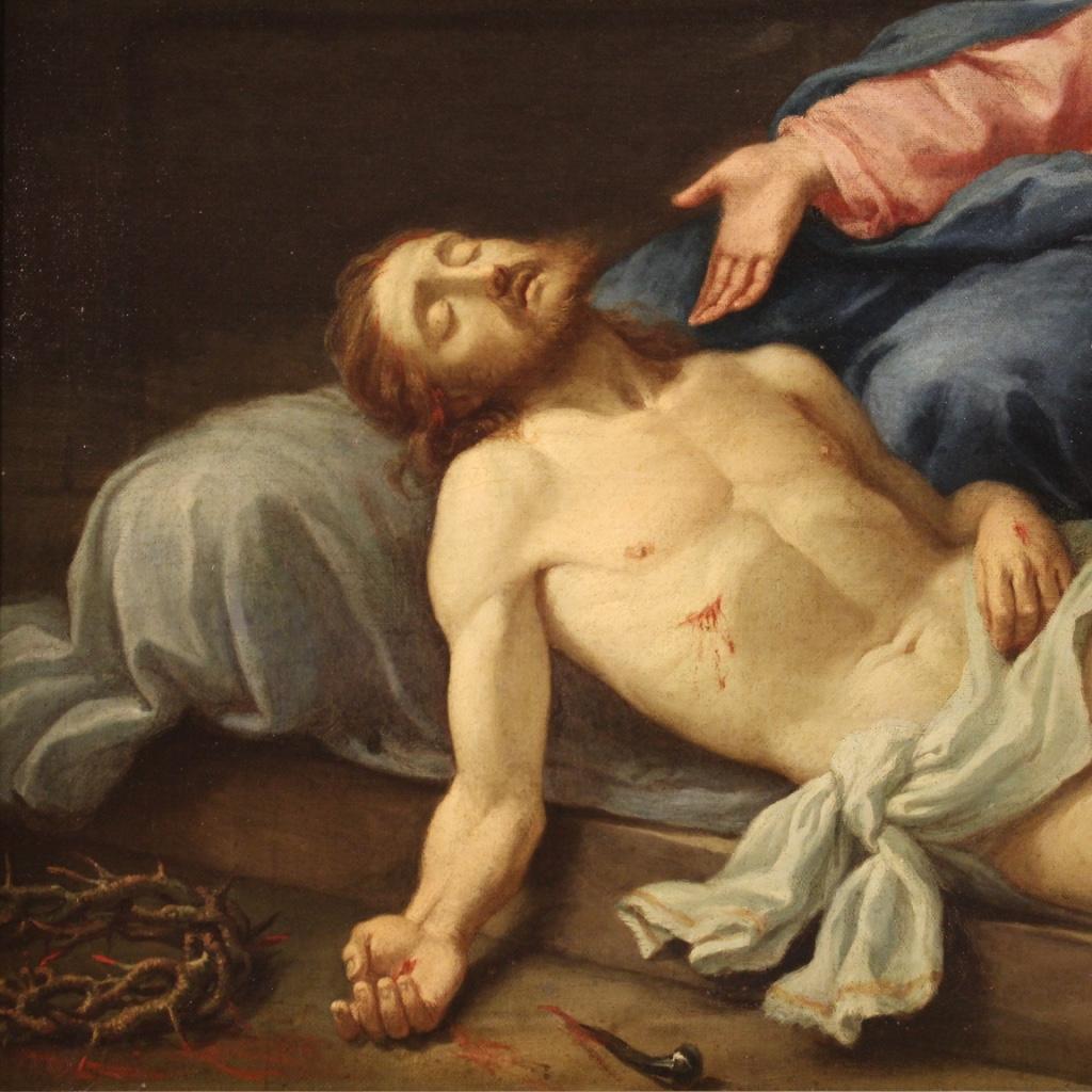 18th Century Oil on Canvas Italian Religious Painting Deposition of Christ, 1760 In Good Condition In Vicoforte, Piedmont