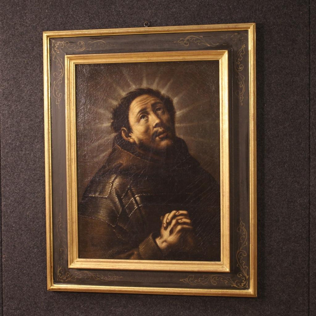 18th Century Oil on Canvas Italian Religious Painting Ecstasy of Saint Francis 3