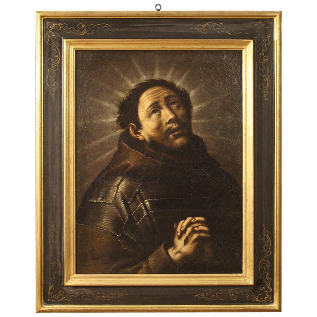 18th Century Oil on Canvas Italian Religious Painting Ecstasy of Saint Francis