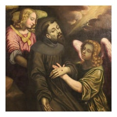 18th Century Oil on Canvas Italian Religious Painting Ecstasy of Saint Francis