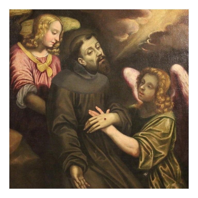 18th Century Oil on Canvas Italian Religious Painting Ecstasy of Saint