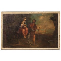 18th Century Oil on Canvas Italian Religious Painting Flight into Egypt, 1780