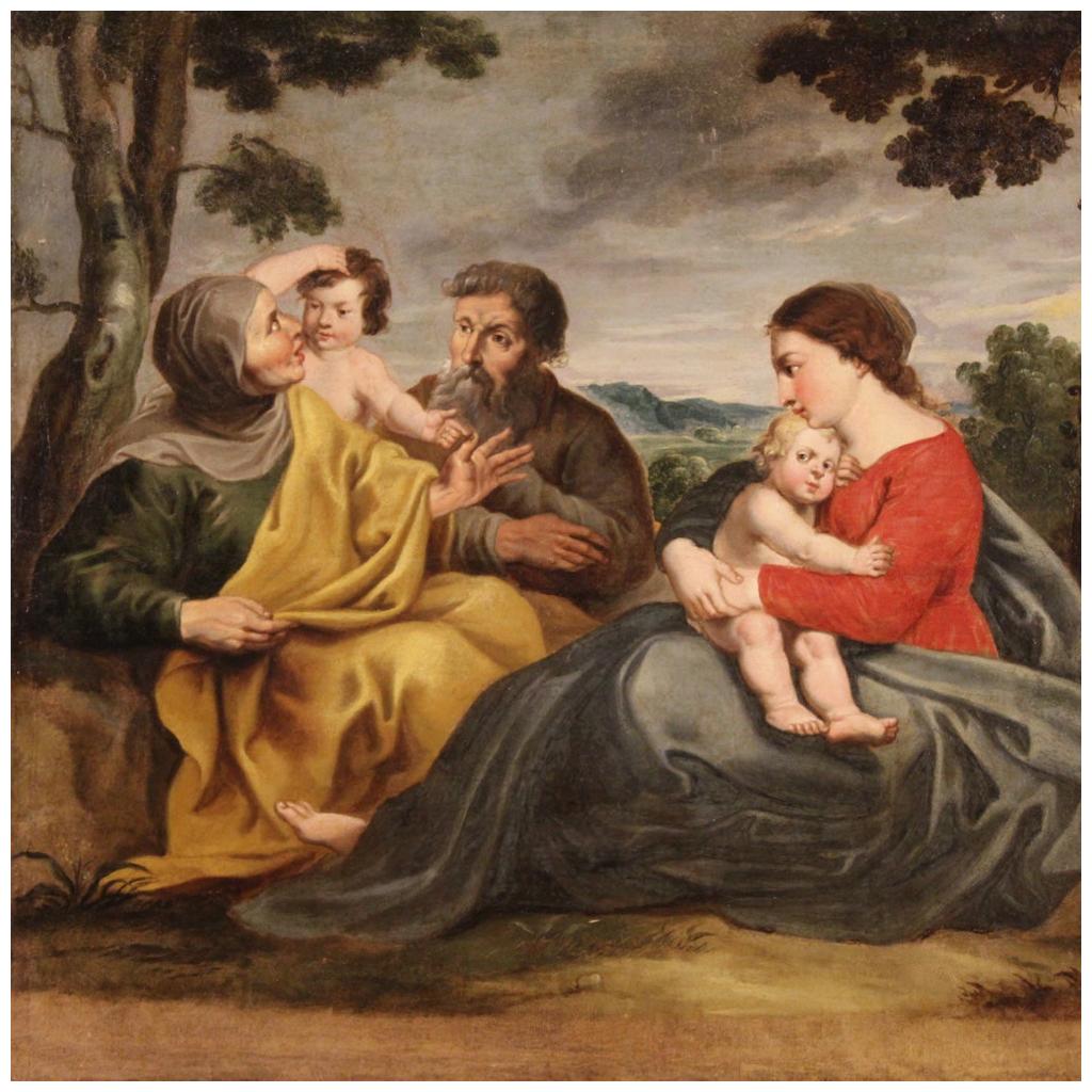 18th Century Oil on Canvas Italian Religious Painting Holy Family, 1720