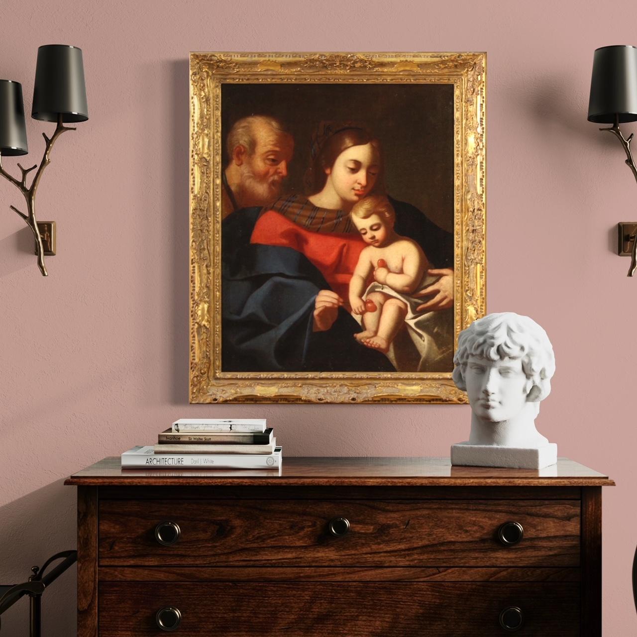18th Century Oil on Canvas Italian Religious Painting Holy Family, 1760 For Sale 6