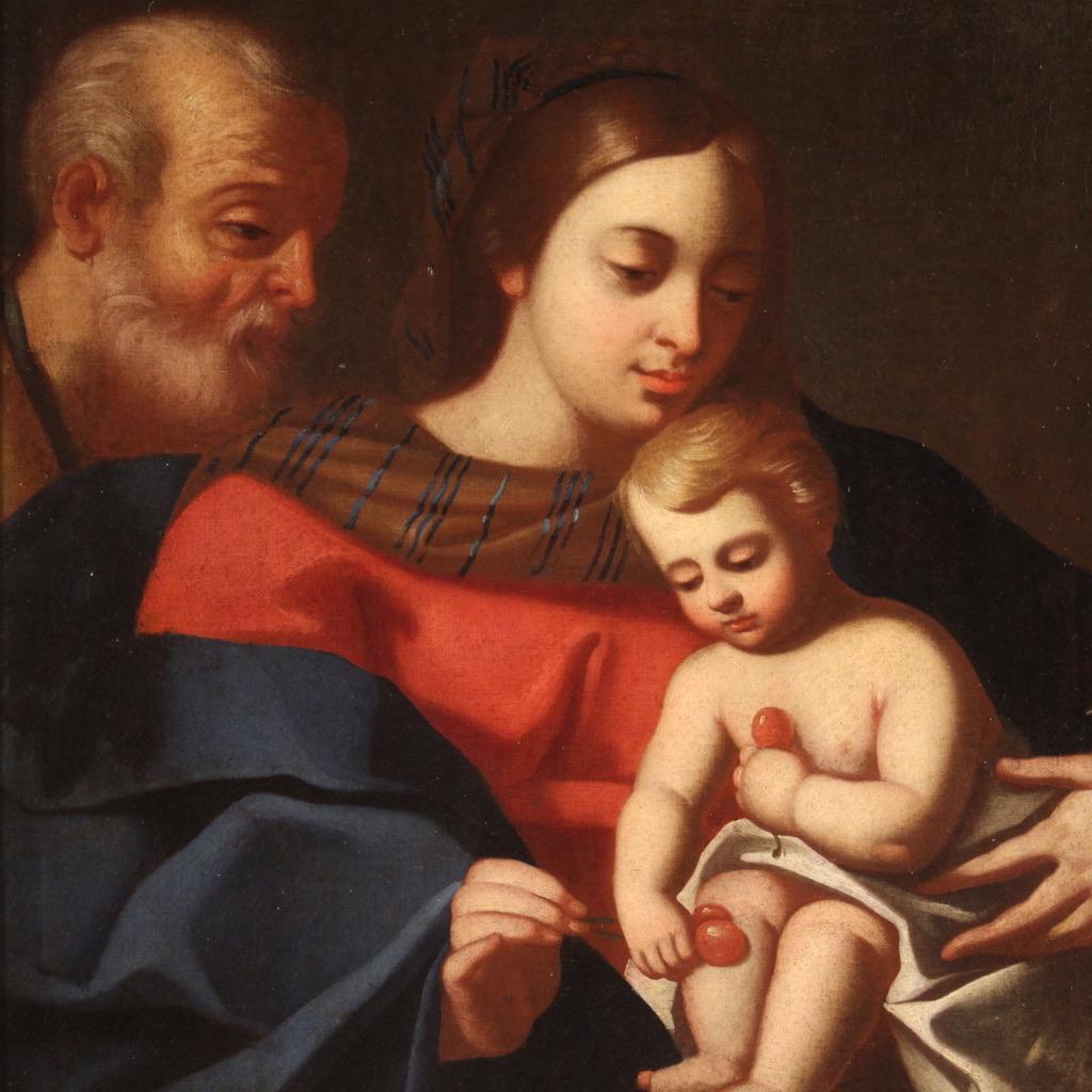 18th Century Oil on Canvas Italian Religious Painting Holy Family, 1760 In Good Condition For Sale In Vicoforte, Piedmont
