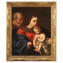 Antique 18th Century Oil on Canvas Italian Religious Painting Holy Family, 1760