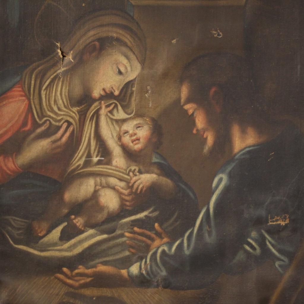 18th Century Oil on Canvas Italian Religious Painting Holy Family, 1780 In Fair Condition In Vicoforte, Piedmont