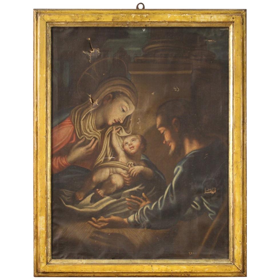 18th Century Oil on Canvas Italian Religious Painting Holy Family, 1780