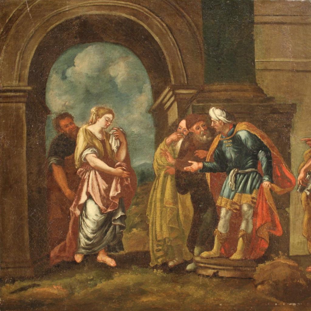 18th Century Oil on Canvas Italian Religious Painting Judgment of Susanna, 1750 6