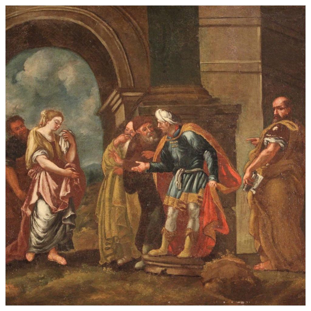 18th Century Oil on Canvas Italian Religious Painting Judgment of Susanna, 1750