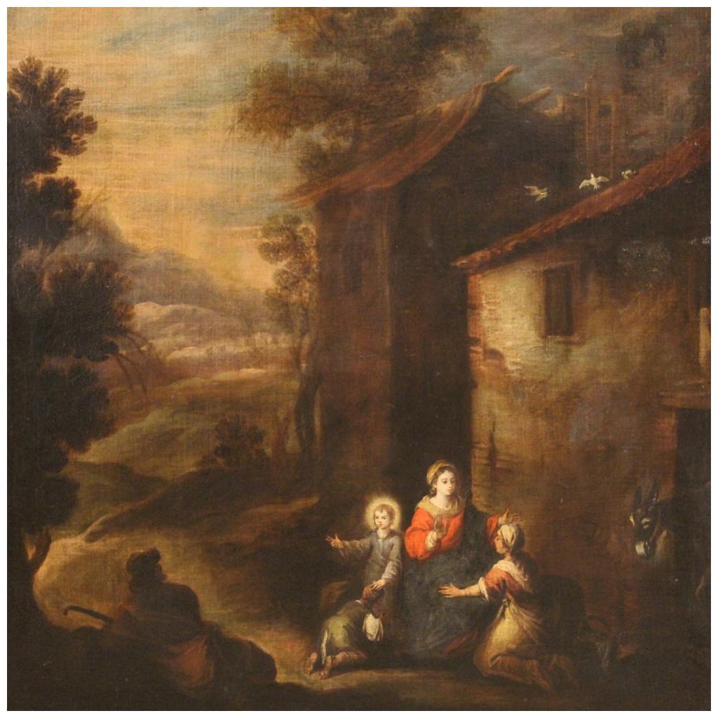 18th Century Oil on Canvas Italian Religious Painting Madonna and Child, 1710