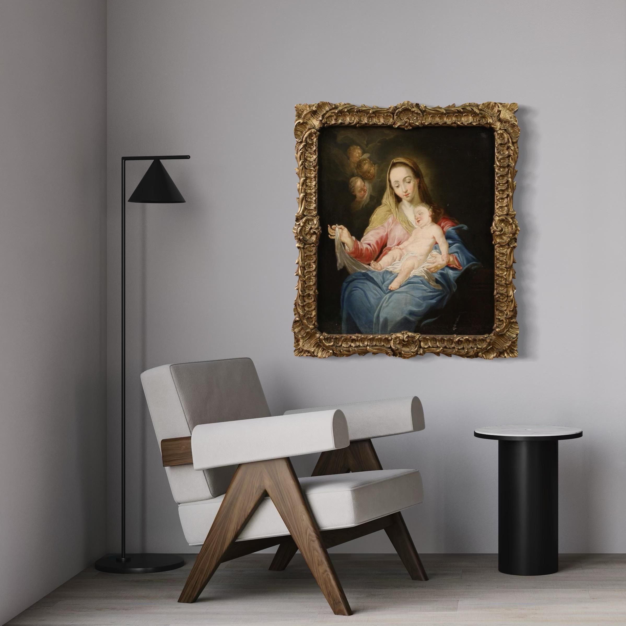 18th Century Oil on Canvas Italian Religious Painting Madonna with Child, 1750 im Angebot 7