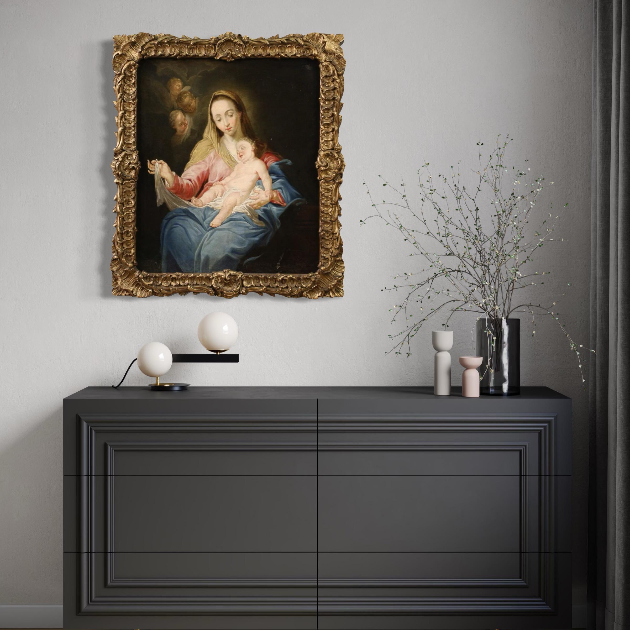 18th Century Oil on Canvas Italian Religious Painting Madonna with Child, 1750 im Angebot 8