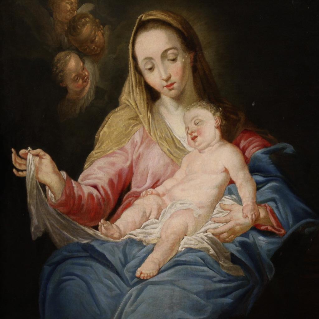 18th Century Oil on Canvas Italian Religious Painting Madonna with Child, 1750 (Geölt) im Angebot