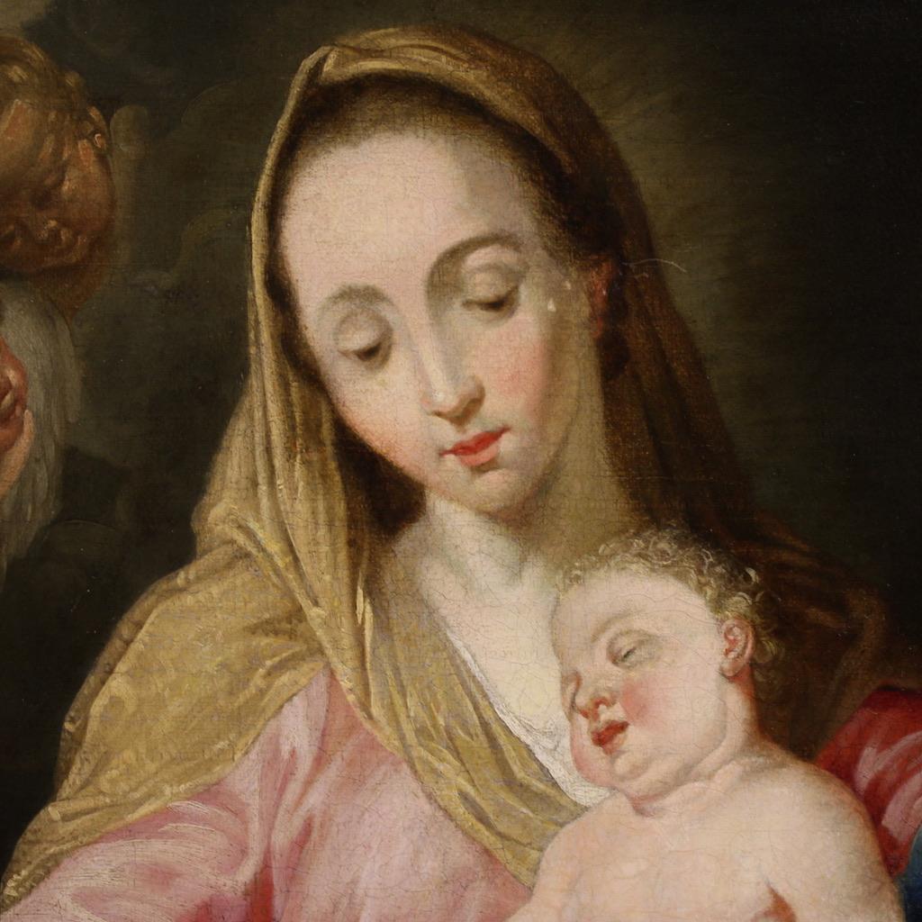 18th Century Oil on Canvas Italian Religious Painting Madonna with Child, 1750 im Zustand „Gut“ im Angebot in Vicoforte, Piedmont