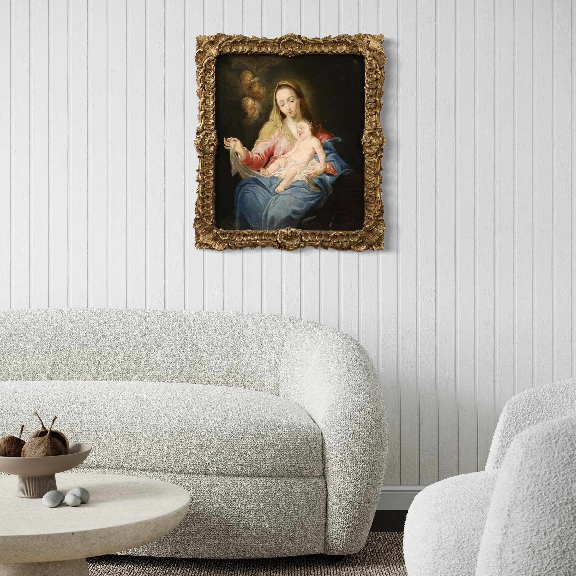 18th Century Oil on Canvas Italian Religious Painting Madonna with Child, 1750 im Angebot 3