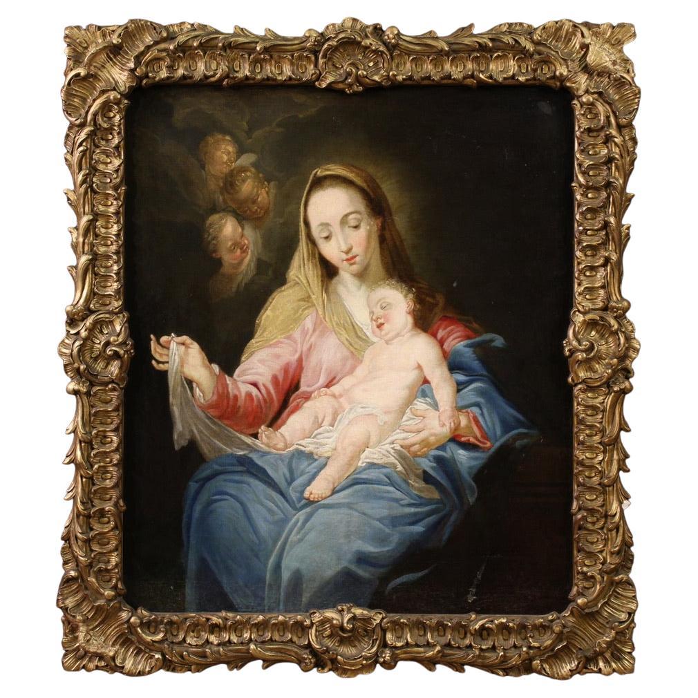 18th Century Oil on Canvas Italian Religious Painting Madonna with Child, 1750