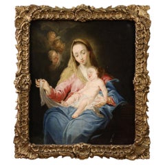 18th Century Oil on Canvas Italian Religious Painting Madonna with Child, 1750