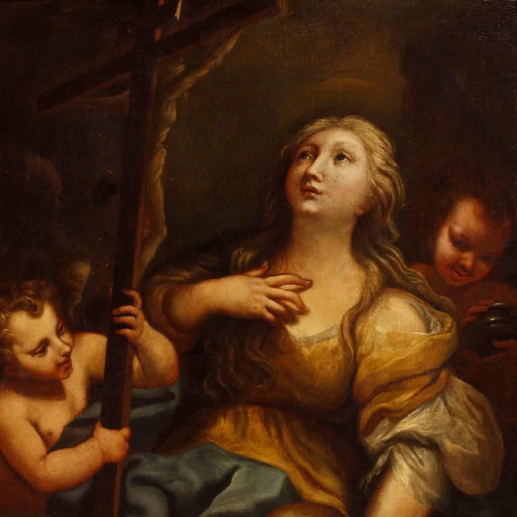 Gilt 18th Century Oil on Canvas Italian Religious Painting Magdalene, 1720