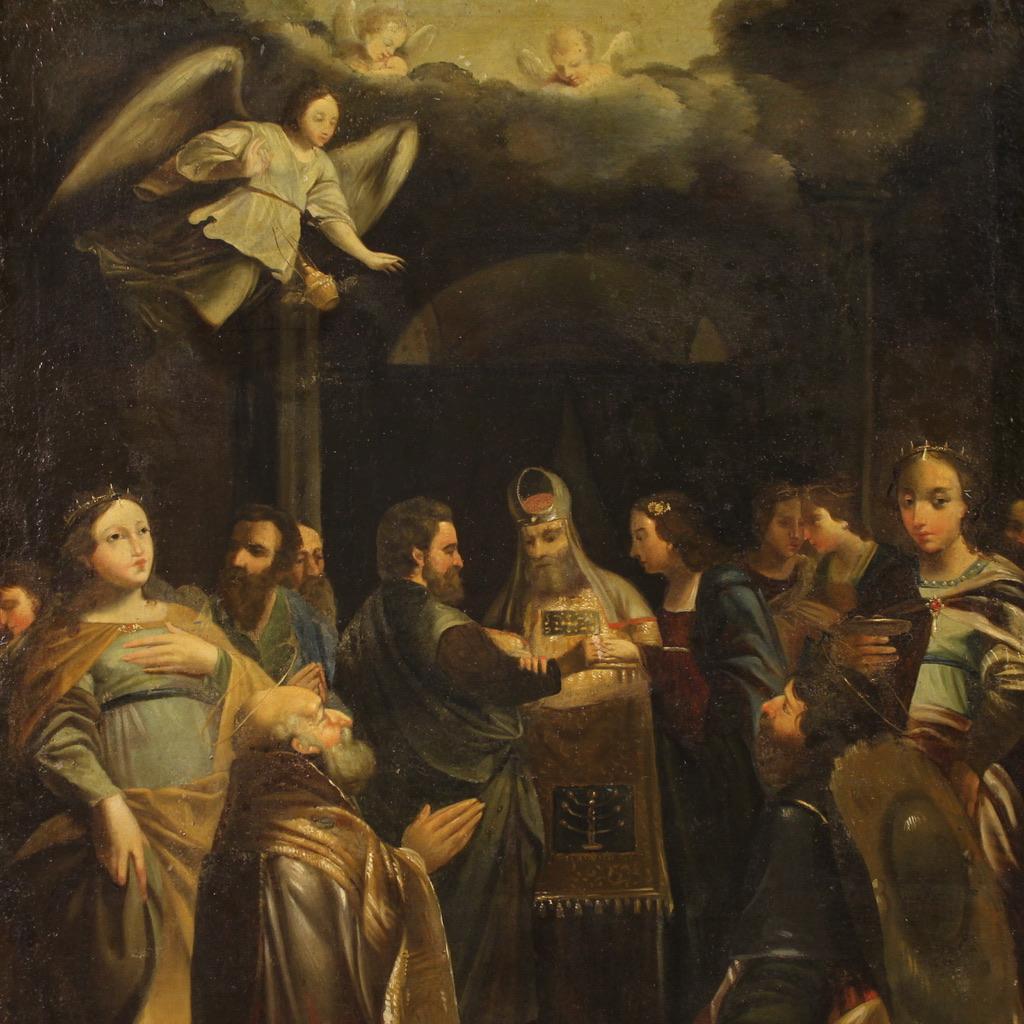 18. Jahrhundert Öl auf Leinwand Italienisch religiöse Malerei Hochzeit der Jungfrau (Geölt) im Angebot