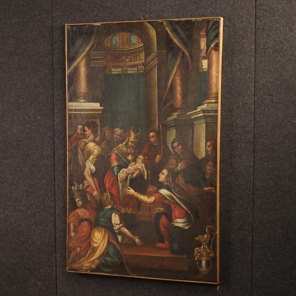18th Century Oil on Canvas Italian Religious Painting Presentation in the Temple 7