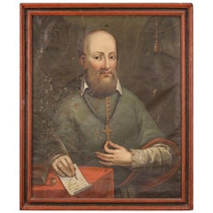 18th Century Oil on Canvas Italian Religious Painting Priest Portrait, 1780