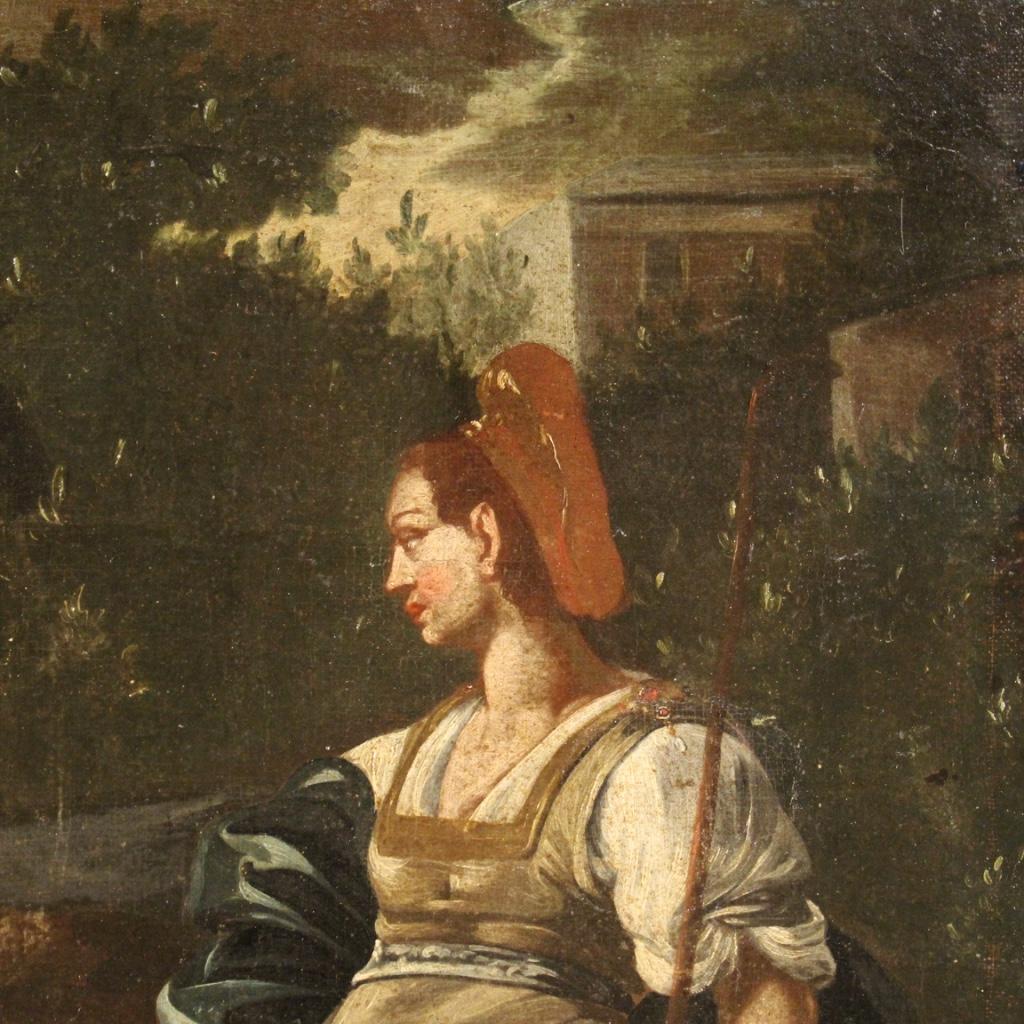 18th Century Oil on Canvas Italian Religious Painting Rachel and Jacob, 1720 9