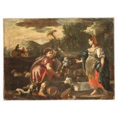 huile sur toile du XVIIIe siècle Peinture religieuse italienne Rachel et Jacob, 1720
