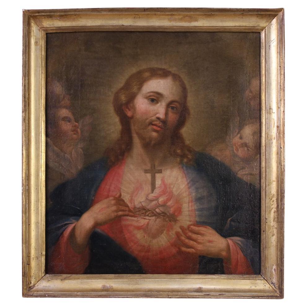 huile sur toile du 18e siècle Peinture religieuse italienne Sacré-Cœur de Jésus 1770