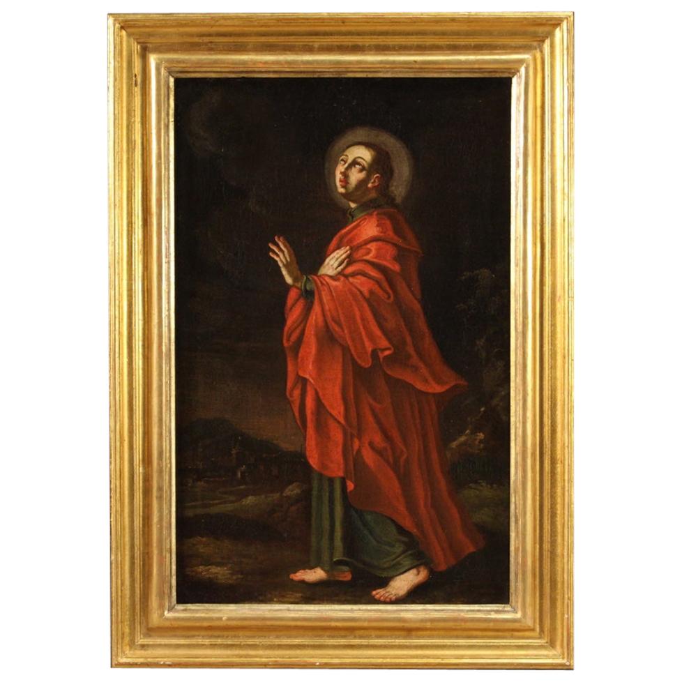 18th Century Oil on Canvas Italian Religious Painting Saint, 1720