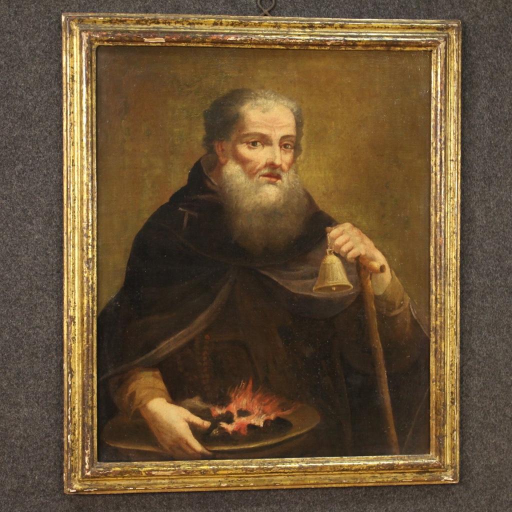 18th Century Oil on Canvas Italian Religious Painting Saint Anthony Abbot, 1750 For Sale 5