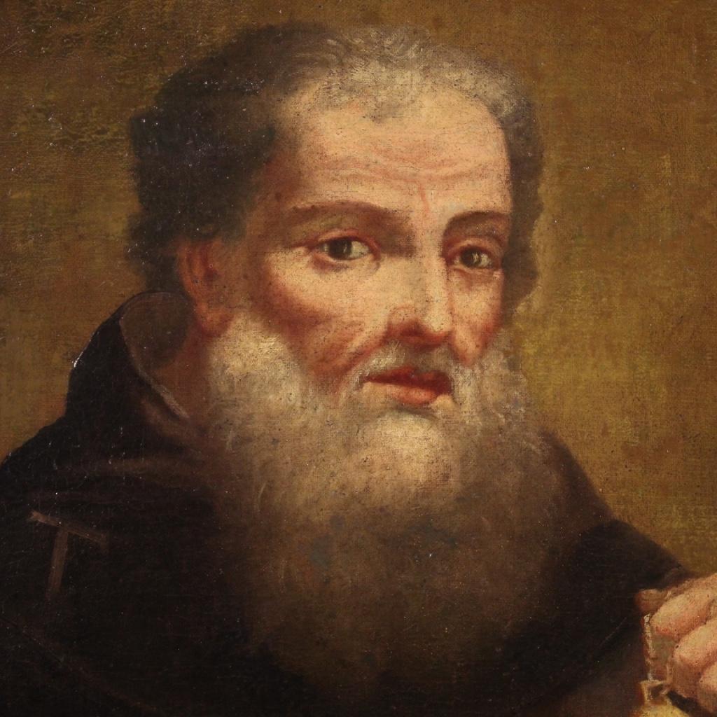 Oiled 18th Century Oil on Canvas Italian Religious Painting Saint Anthony Abbot, 1750 For Sale