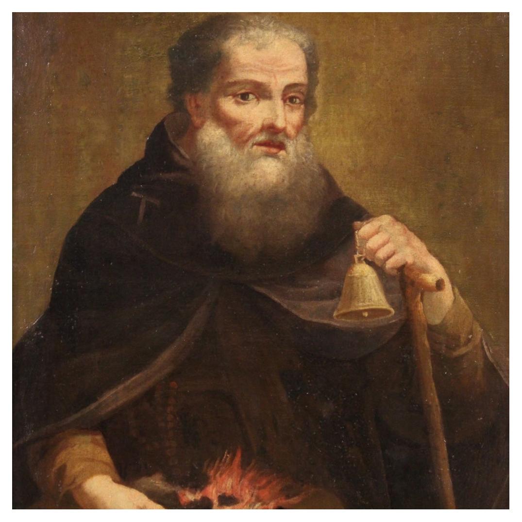 18th Century Oil on Canvas Italian Religious Painting Saint Anthony Abbot, 1750 For Sale