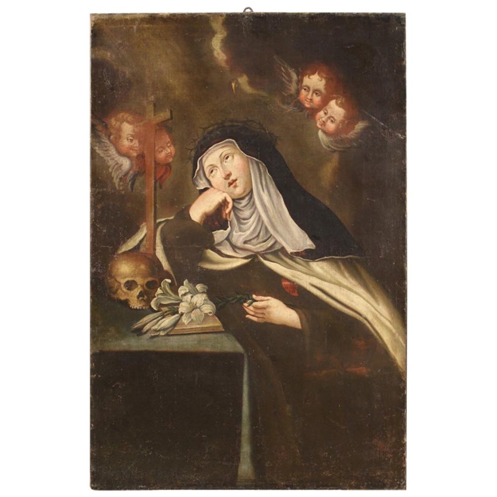 18th Century Oil on Canvas Italian Religious Painting Saint Catherine, 1720