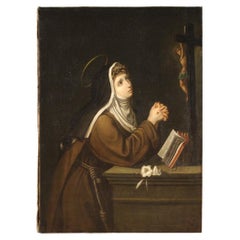 Antique 18th Century Oil on Canvas Italian Religious Painting Saint Catherine, 1730